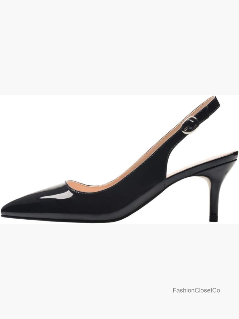 Slingback Kitten Heels Closed Pointed Toe Pumps Dress Shoes 2.5" Faux Leather